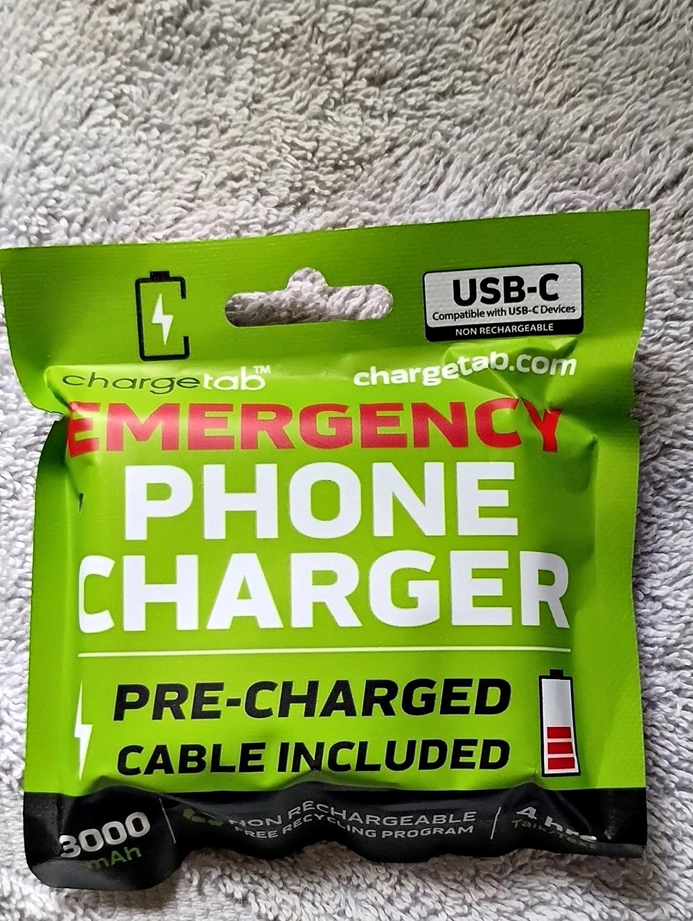 4 HOUR CHARGER USB-C Chargetab  Emergency Phone Battery Charger .NWT